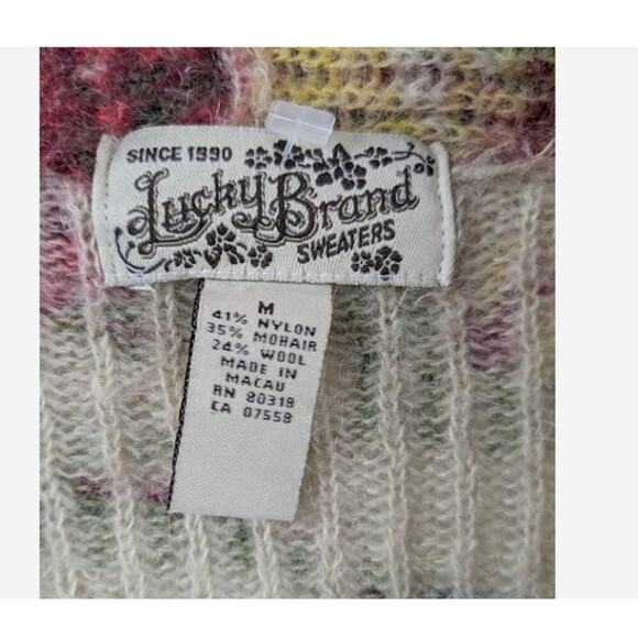 Lucky Brand Floral Cardigan – Wool Mohair Blend Size M Romantic Cozy - Picture 2 of 3